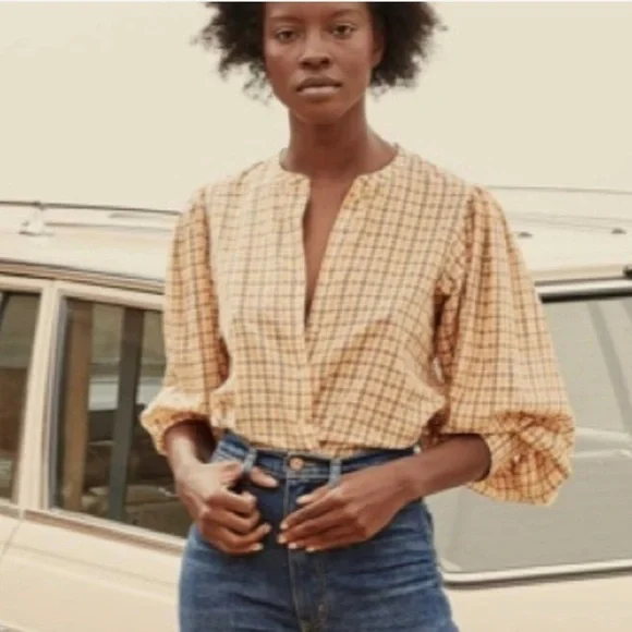 DOEN Scarlet Blouse Orange Meringue Plaid
Cotton Top Blouse - Picture 2 of 8